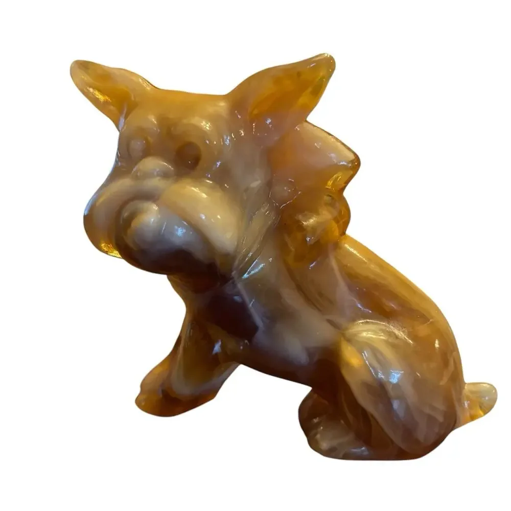 Vintage 1960s Imperial Caramel Slag Glass Parlour Pup Bulldog Figurine